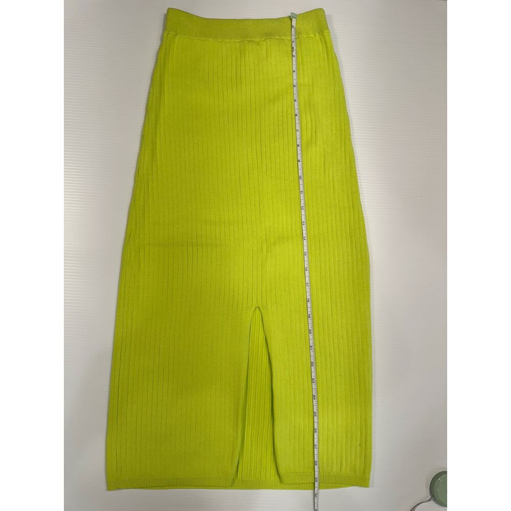 NWT Free People Skyline Midi Skirt Neon Lime Ribbed Knit Bodycon Slit S Bright - Picture 6 of 16